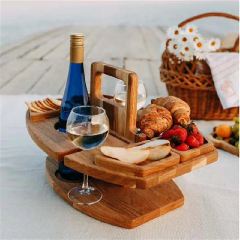 The Vineyard Table – Folding Outdoor Wine & Picnic Table with Glass Holder