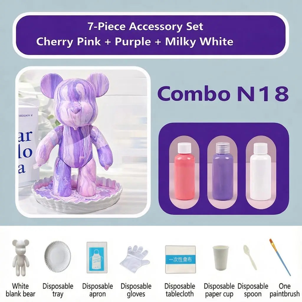 23cm DIY Paint Fluid Bear Figure Handmade Pigment Doll White Vinyl Bear Figurine Sculpture Table Accessories Home Decor Gifts