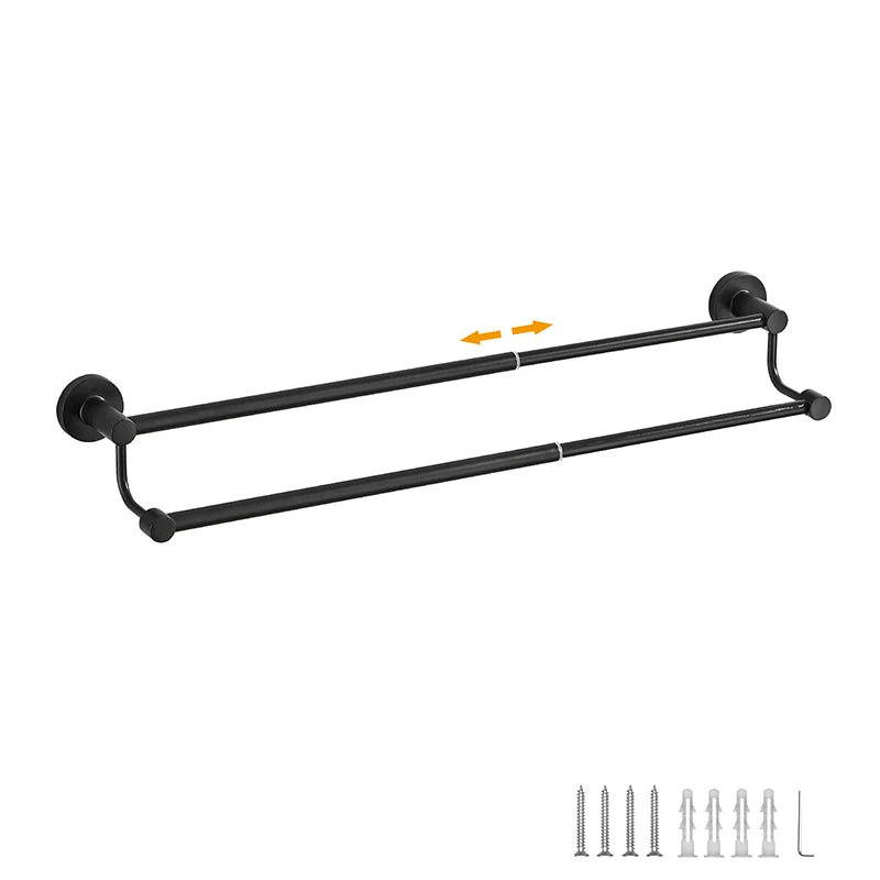 Bathroom Retractable Towel Double Bar Black, Chrome Towel Rack Extended Drying Towel Hanging Bar Gold, Nickel EL81024D