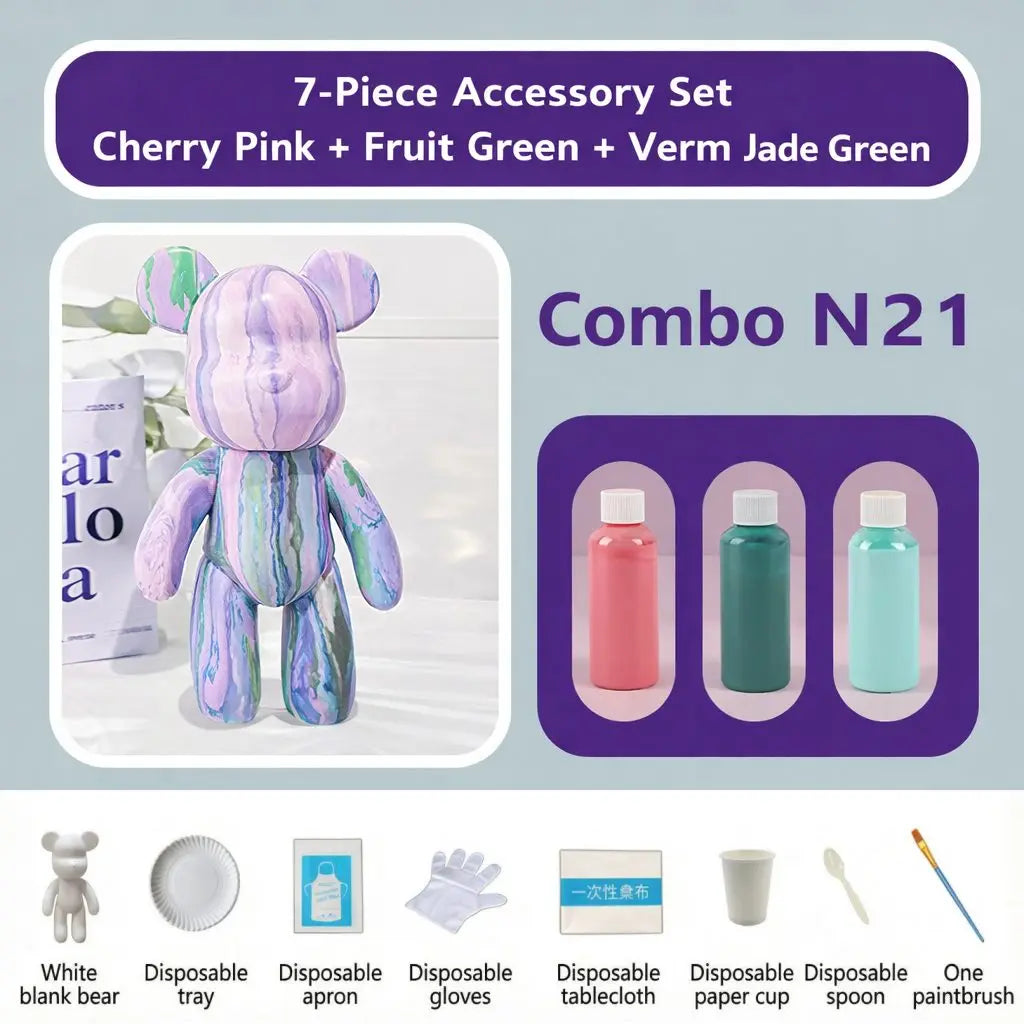 23cm DIY Paint Fluid Bear Figure Handmade Pigment Doll White Vinyl Bear Figurine Sculpture Table Accessories Home Decor Gifts