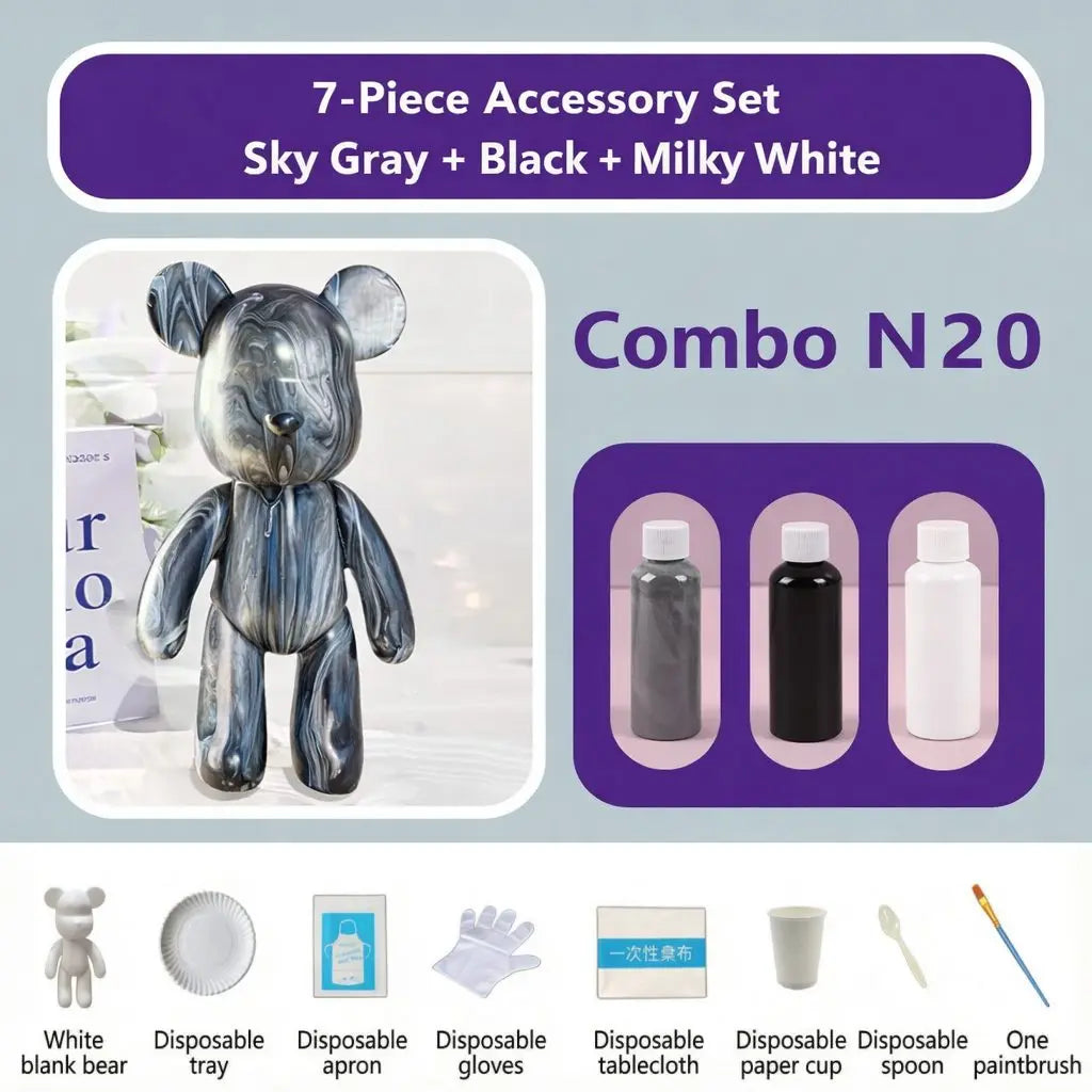 23cm DIY Paint Fluid Bear Figure Handmade Pigment Doll White Vinyl Bear Figurine Sculpture Table Accessories Home Decor Gifts