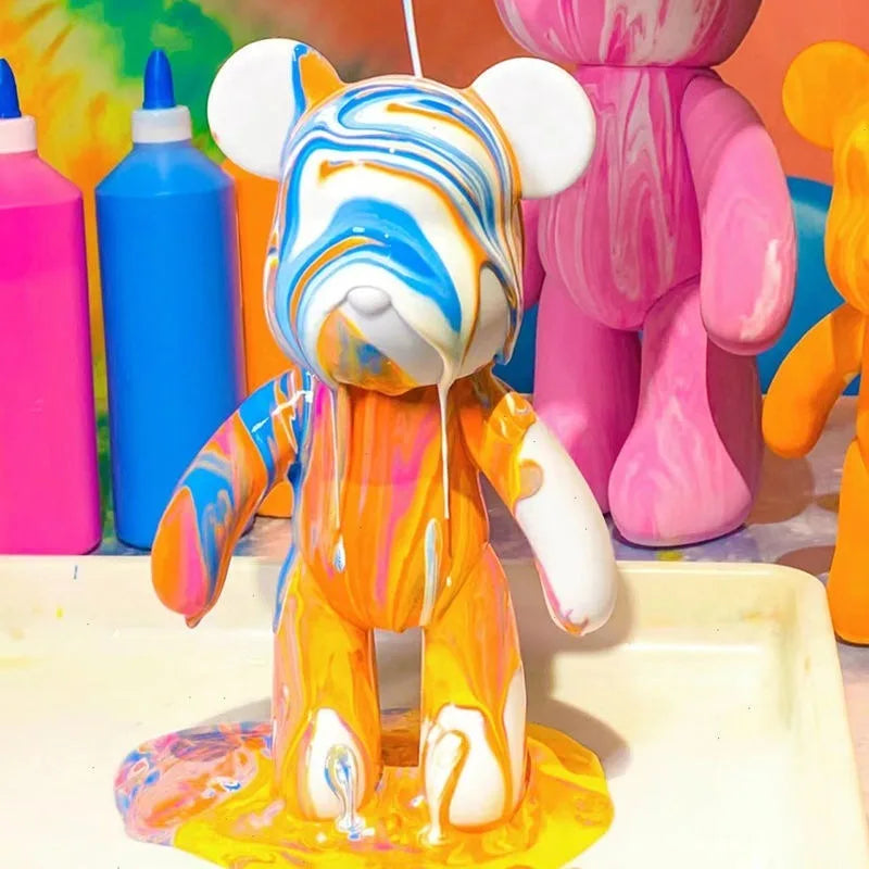 23cm DIY Paint Fluid Bear Figure Handmade Pigment Doll White Vinyl Bear Figurine Sculpture Table Accessories Home Decor Gifts