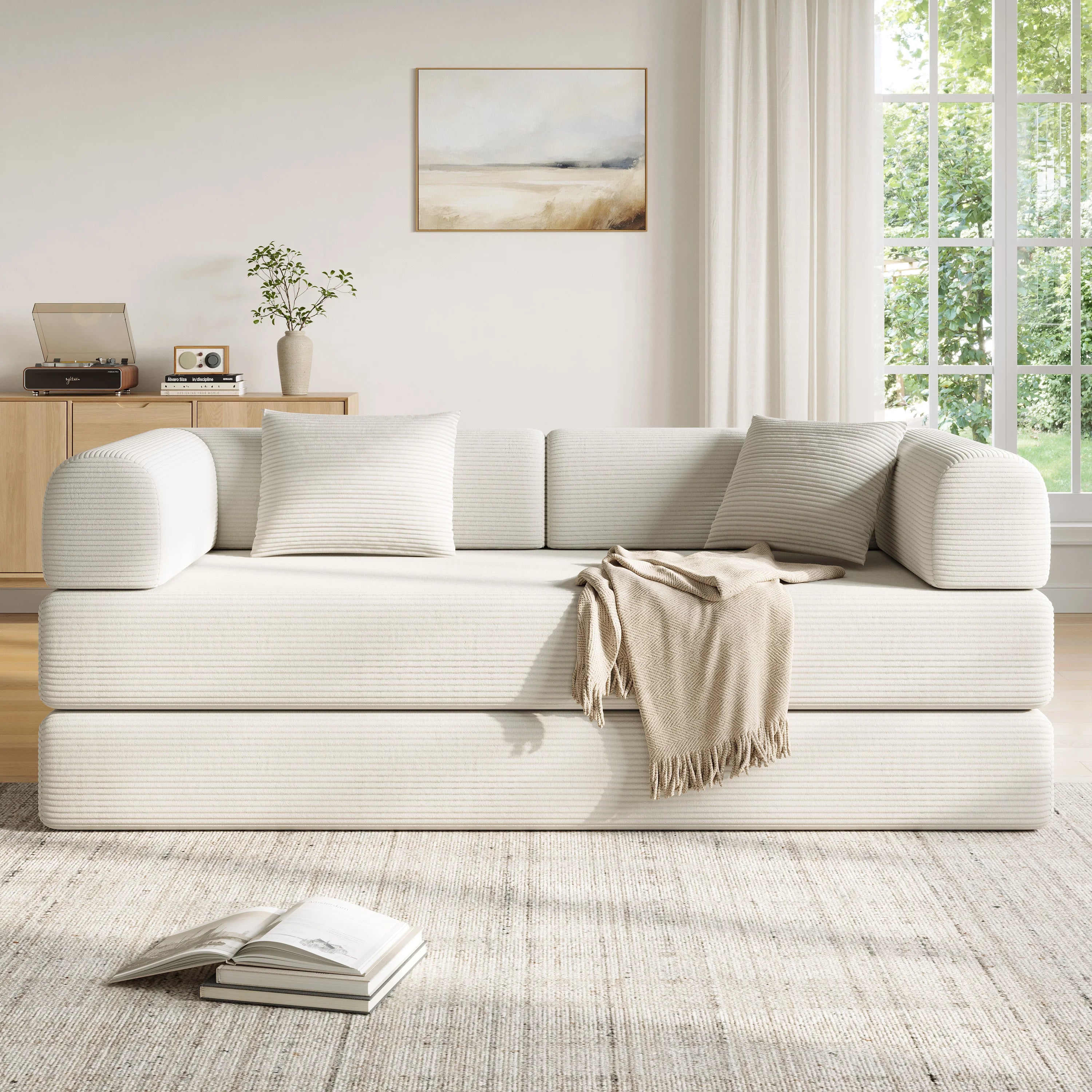 The Modulo 5-in-1 Convertible Floor Sofa Bed | Modular Velvet Sectional