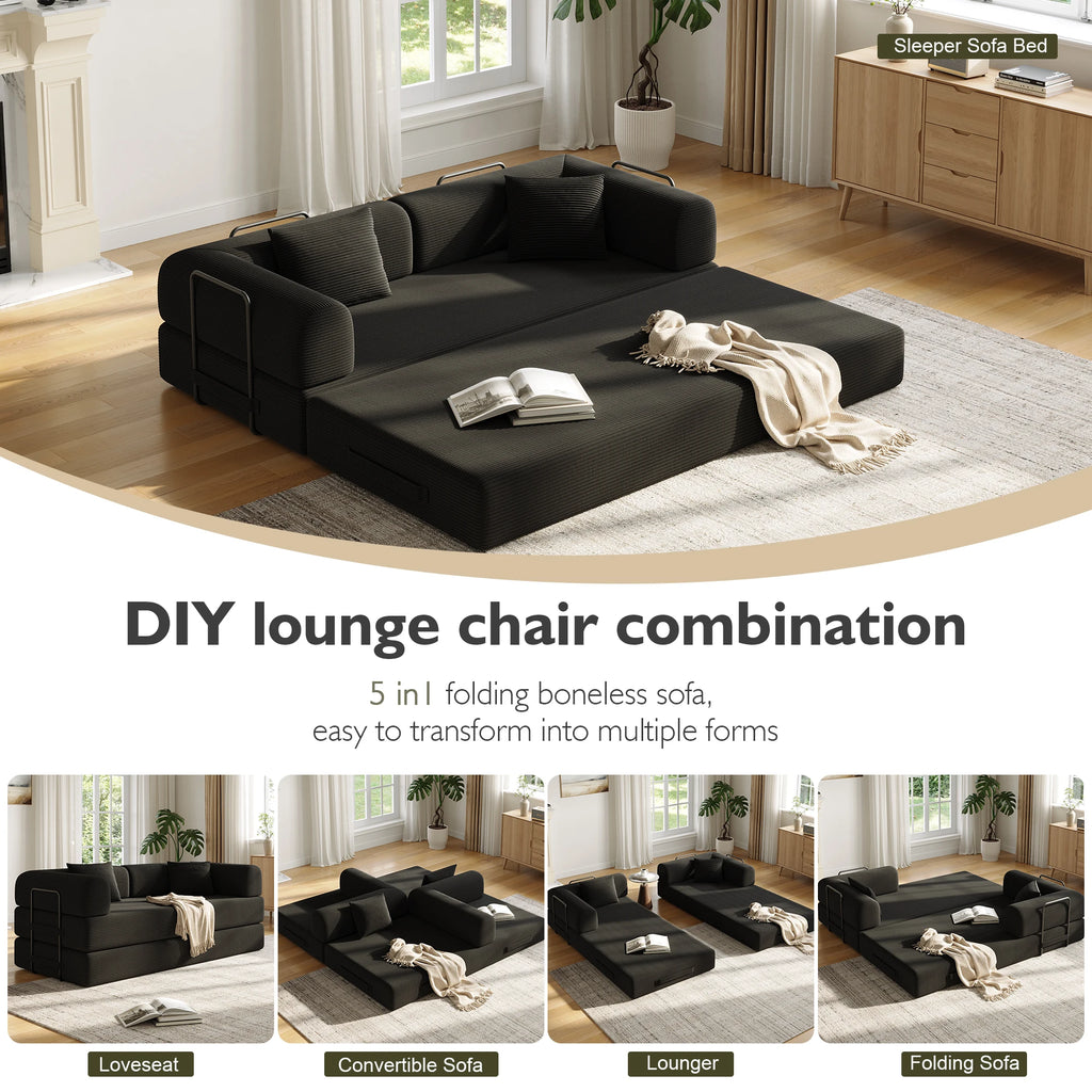 The Modulo 5-in-1 Convertible Floor Sofa Bed | Modular Velvet Sectional