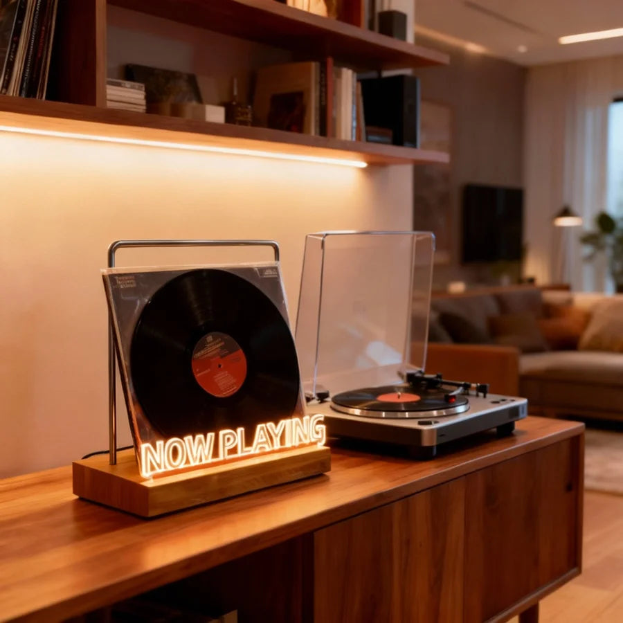 The Now Playing – Light-Up Vinyl Record Display Stand with Acrylic Holder