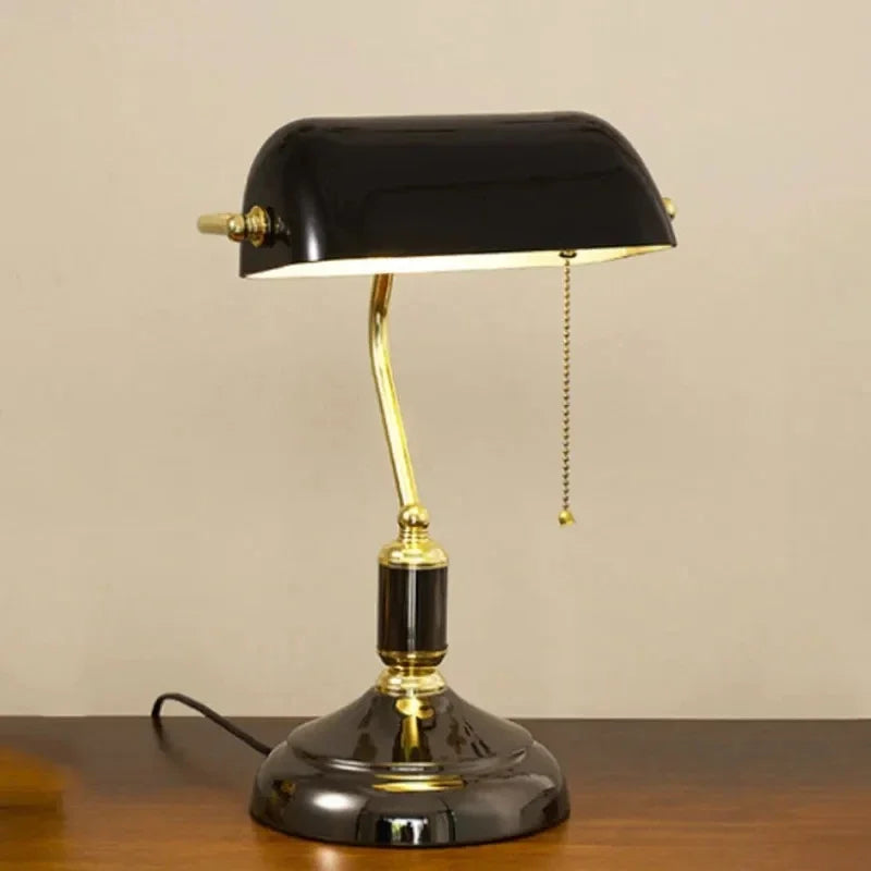 Retro Bank Table Lamp European Style Glass Lamp Office  Antique Copper Colour Living Room Bedroom Decorative Bedside Desk Lamp