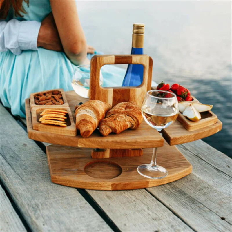The Vineyard Table – Folding Outdoor Wine & Picnic Table with Glass Holder