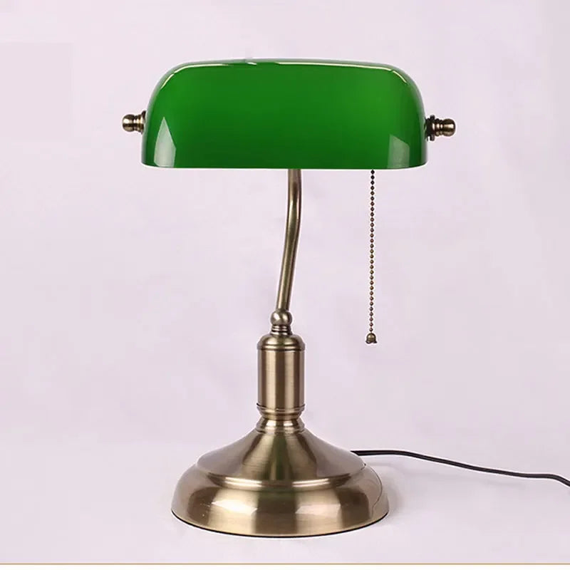 Retro Bank Table Lamp European Style Glass Lamp Office  Antique Copper Colour Living Room Bedroom Decorative Bedside Desk Lamp