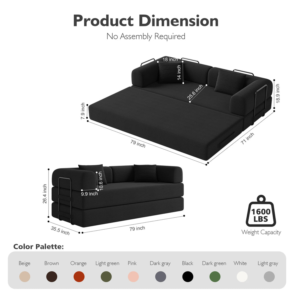 The Modulo 5-in-1 Convertible Floor Sofa Bed | Modular Velvet Sectional