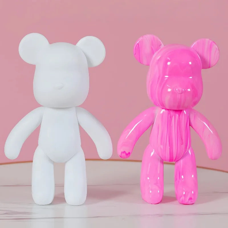 23cm DIY Paint Fluid Bear Figure Handmade Pigment Doll White Vinyl Bear Figurine Sculpture Table Accessories Home Decor Gifts