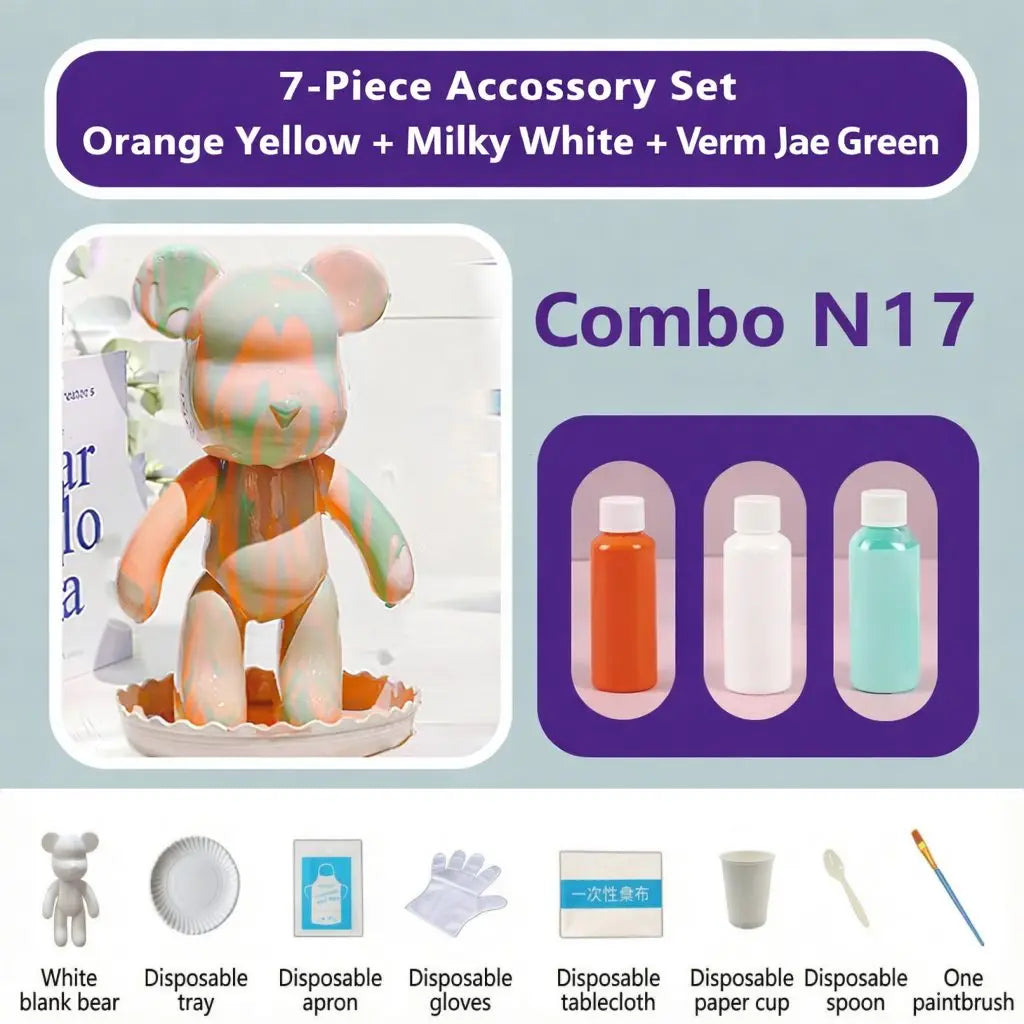 23cm DIY Paint Fluid Bear Figure Handmade Pigment Doll White Vinyl Bear Figurine Sculpture Table Accessories Home Decor Gifts