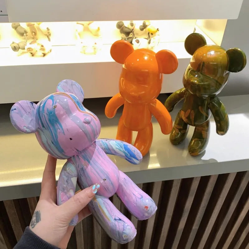 23cm DIY Paint Fluid Bear Figure Handmade Pigment Doll White Vinyl Bear Figurine Sculpture Table Accessories Home Decor Gifts