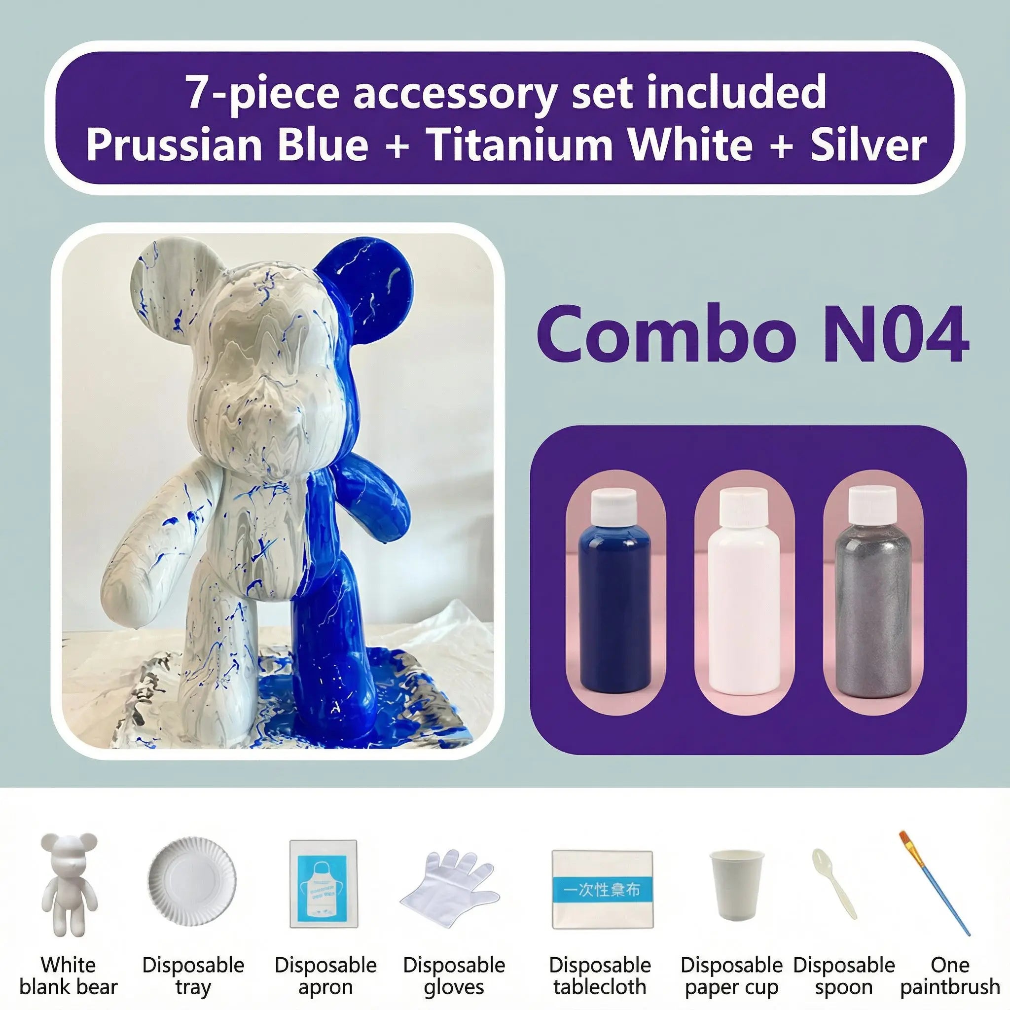 23cm DIY Paint Fluid Bear Figure Handmade Pigment Doll White Vinyl Bear Figurine Sculpture Table Accessories Home Decor Gifts