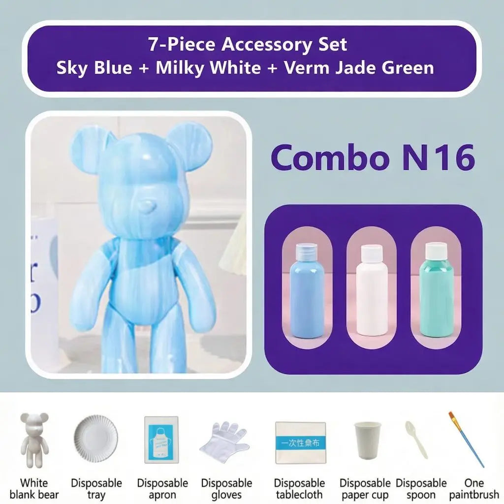 23cm DIY Paint Fluid Bear Figure Handmade Pigment Doll White Vinyl Bear Figurine Sculpture Table Accessories Home Decor Gifts