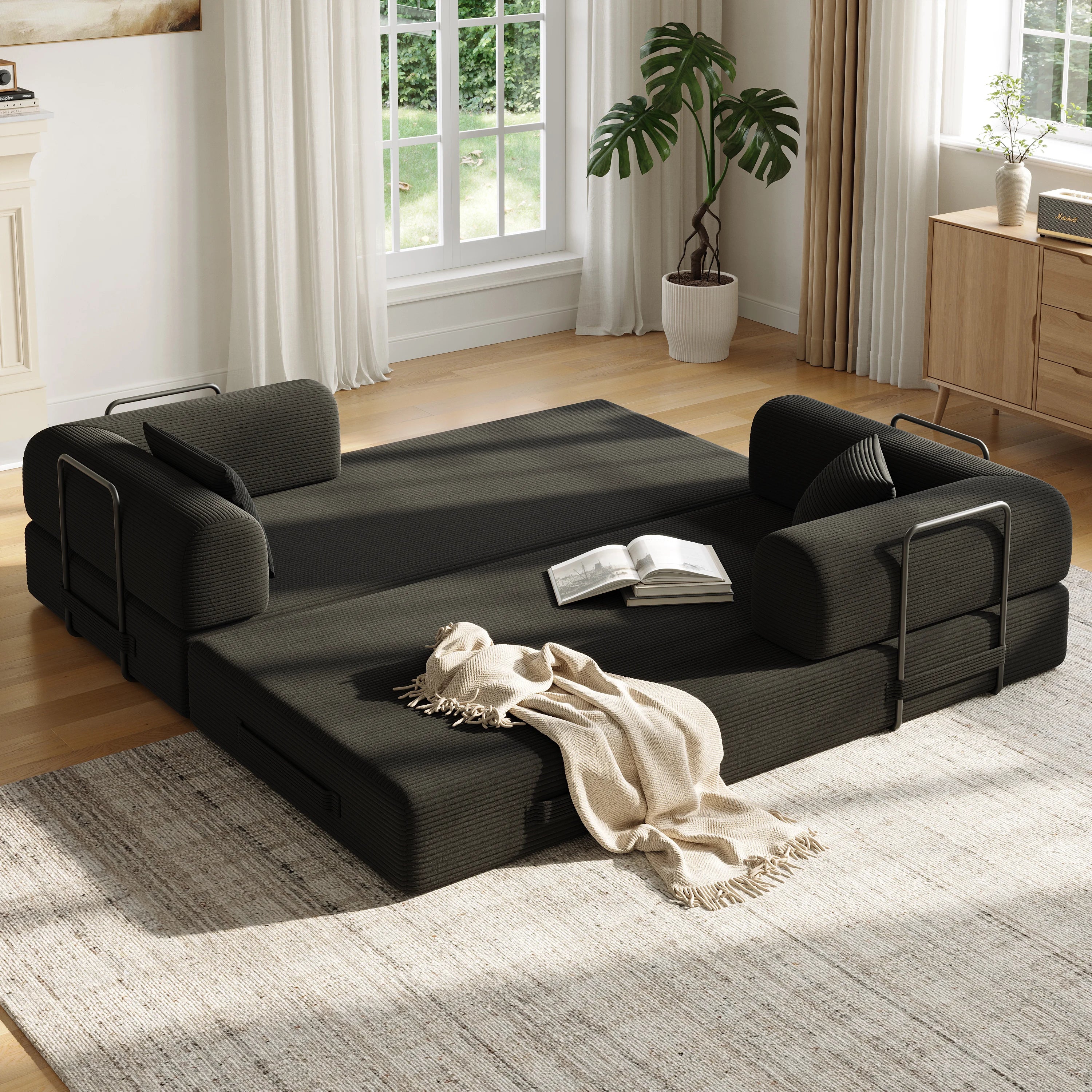 The Modulo 5-in-1 Convertible Floor Sofa Bed | Modular Velvet Sectional