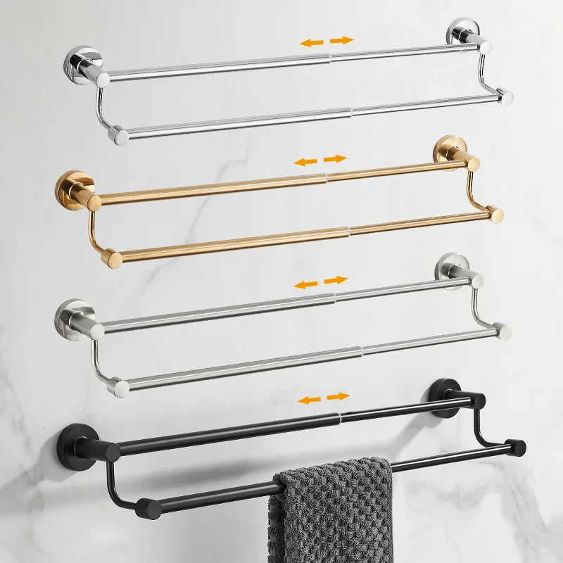 Bathroom Retractable Towel Double Bar Black, Chrome Towel Rack Extended Drying Towel Hanging Bar Gold, Nickel EL81024D