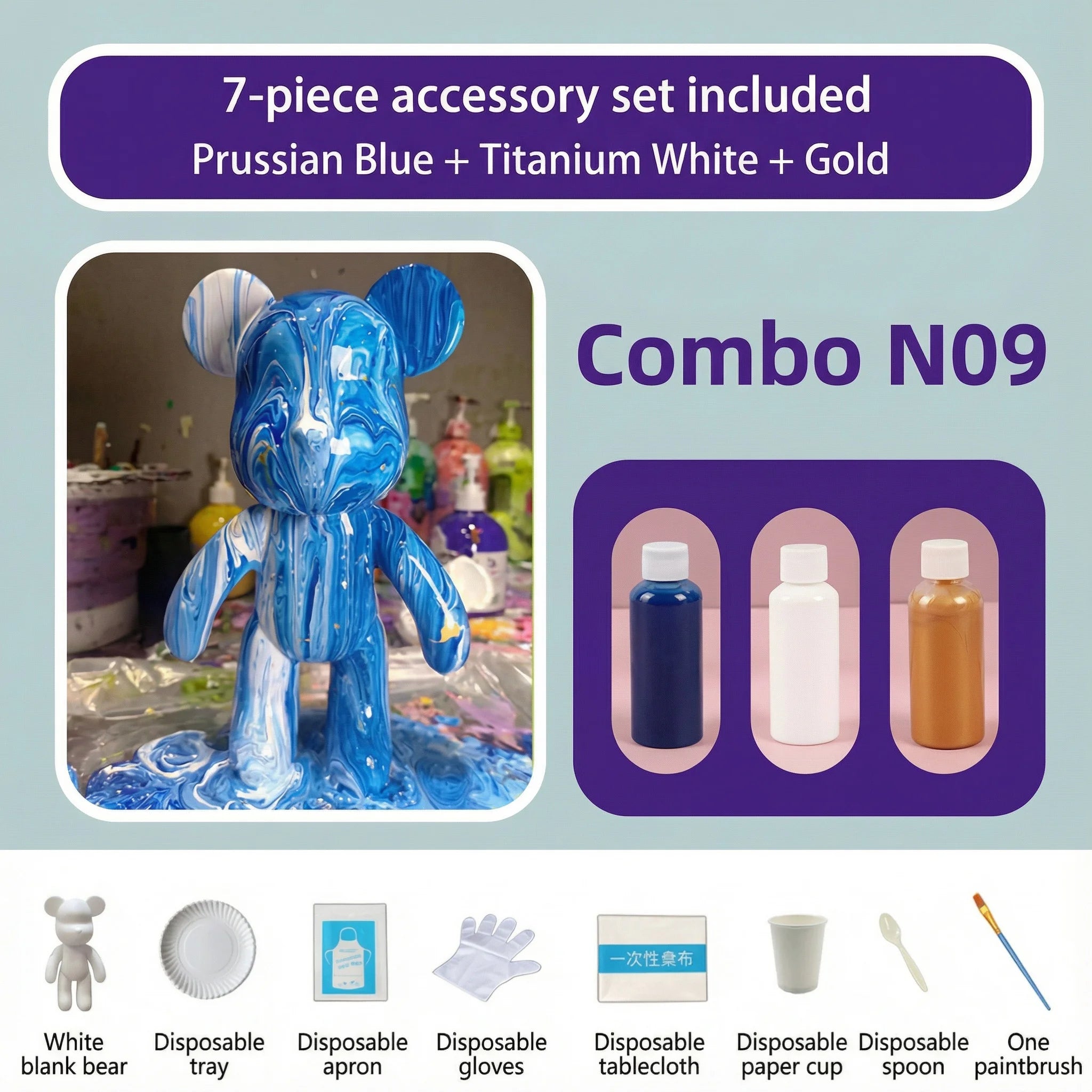 23cm DIY Paint Fluid Bear Figure Handmade Pigment Doll White Vinyl Bear Figurine Sculpture Table Accessories Home Decor Gifts