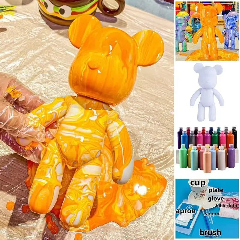 23cm DIY Paint Fluid Bear Figure Handmade Pigment Doll White Vinyl Bear Figurine Sculpture Table Accessories Home Decor Gifts