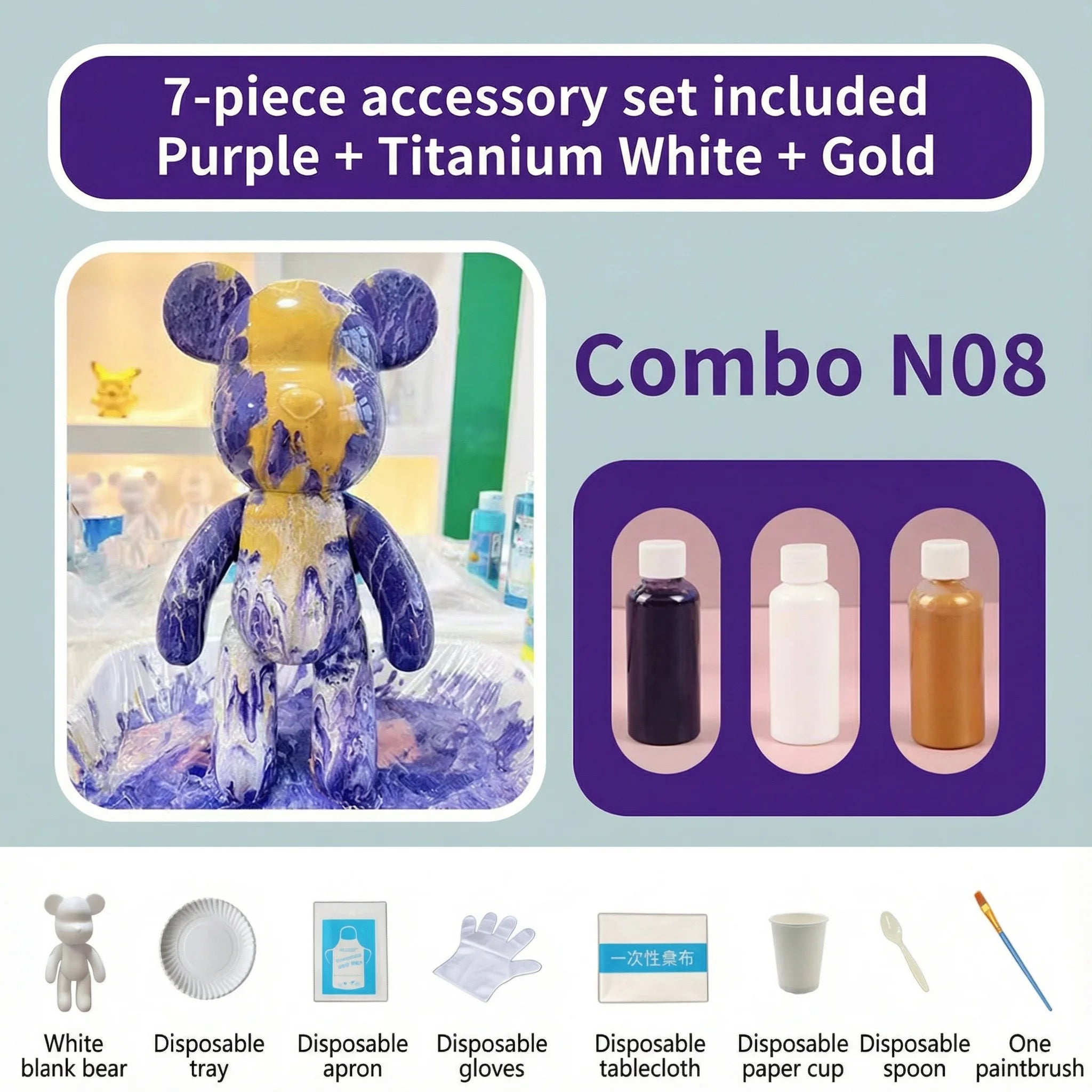 23cm DIY Paint Fluid Bear Figure Handmade Pigment Doll White Vinyl Bear Figurine Sculpture Table Accessories Home Decor Gifts