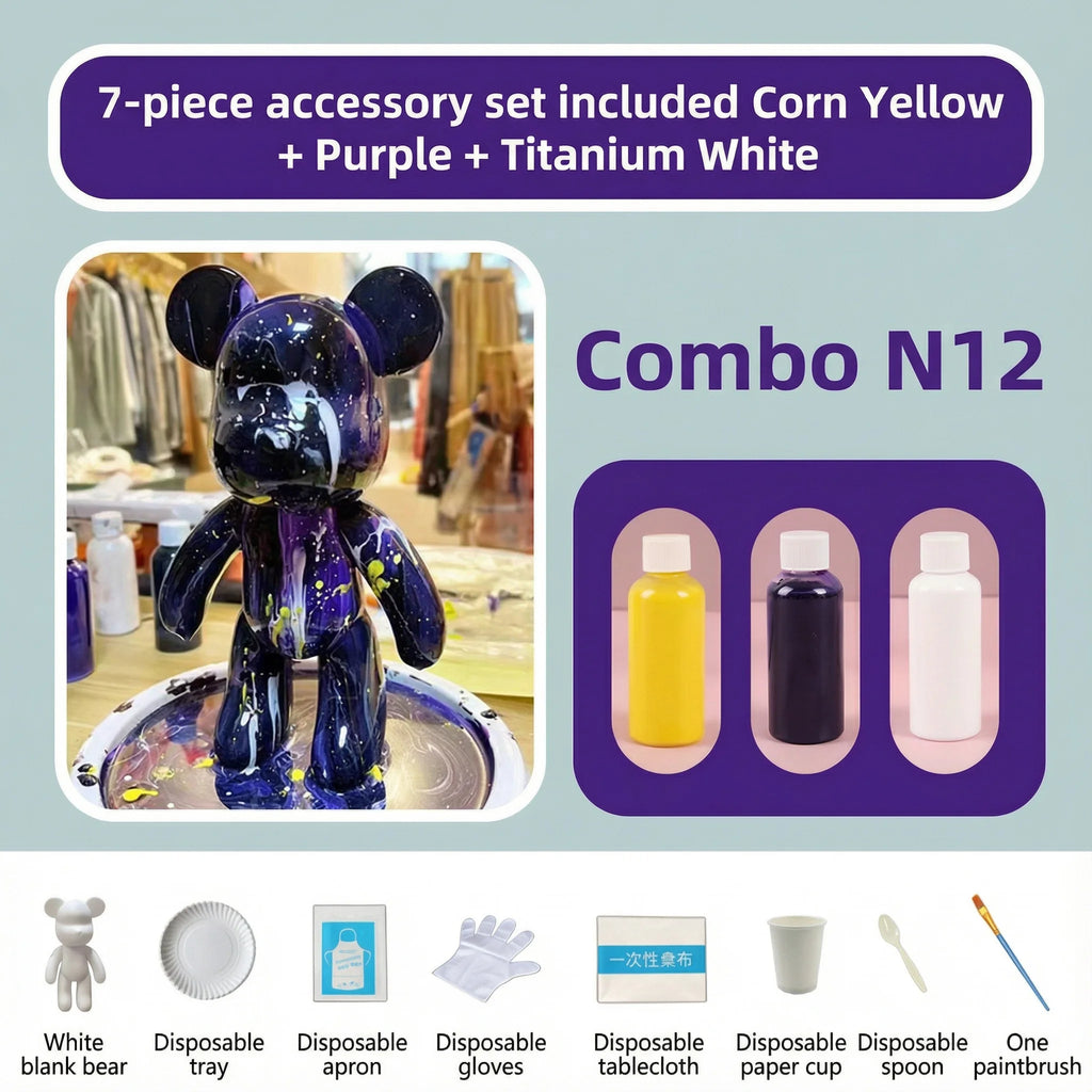 23cm DIY Paint Fluid Bear Figure Handmade Pigment Doll White Vinyl Bear Figurine Sculpture Table Accessories Home Decor Gifts