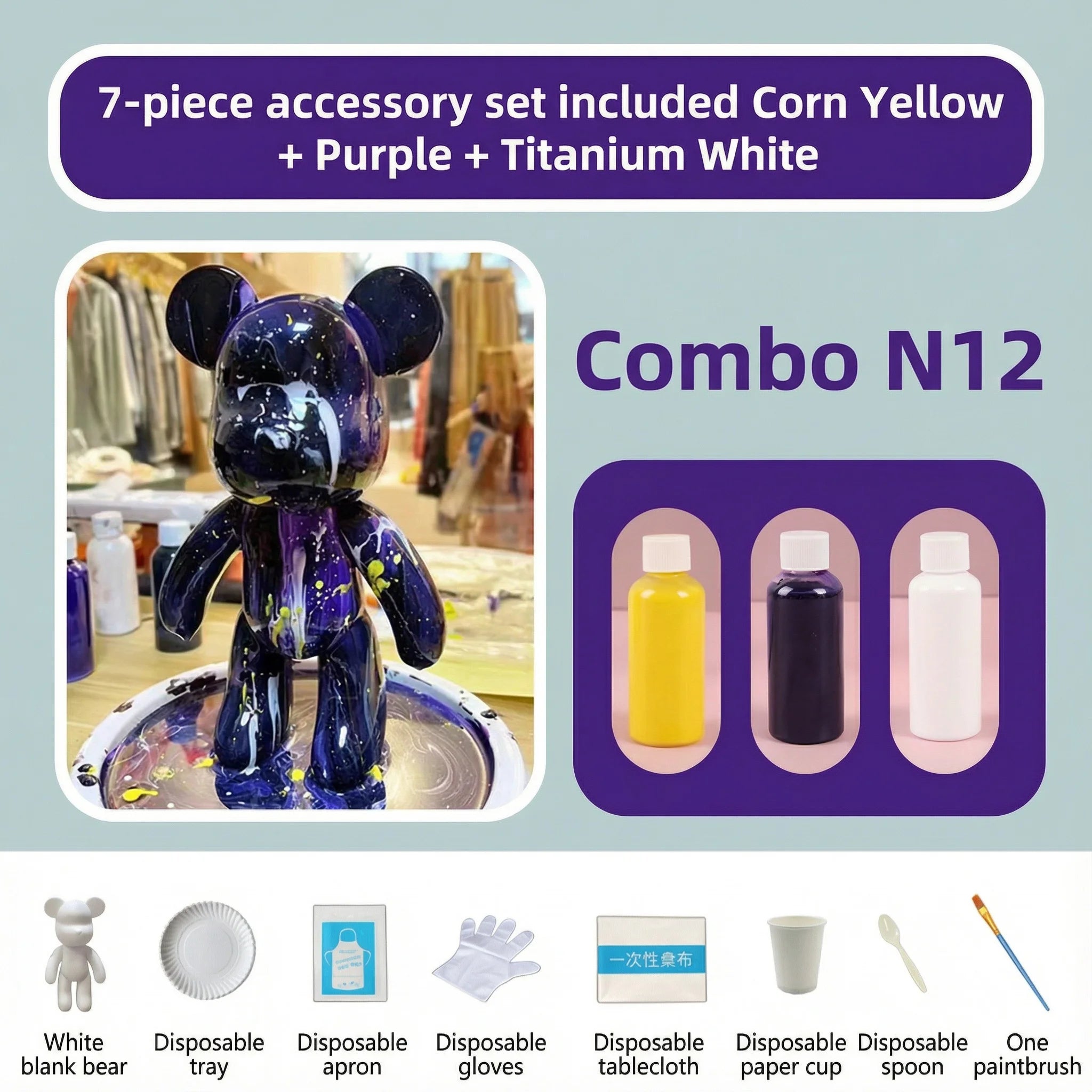 23cm DIY Paint Fluid Bear Figure Handmade Pigment Doll White Vinyl Bear Figurine Sculpture Table Accessories Home Decor Gifts