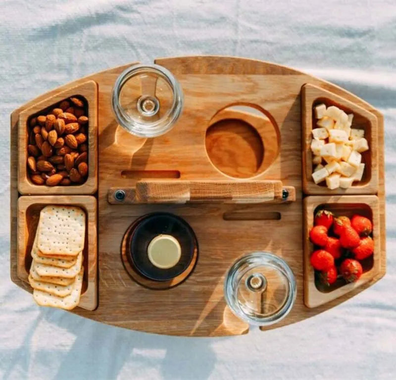 The Vineyard Table – Folding Outdoor Wine & Picnic Table with Glass Holder