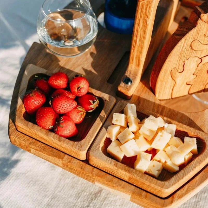 The Vineyard Table – Folding Outdoor Wine & Picnic Table with Glass Holder