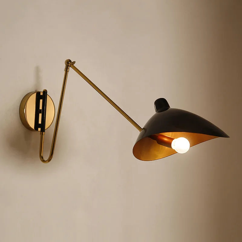 Black Swing Arm Wall Sconce Industrial Adjustable Metal Wall Lamp LED Reading Light For Bedroom Bedside Living Room Study E14