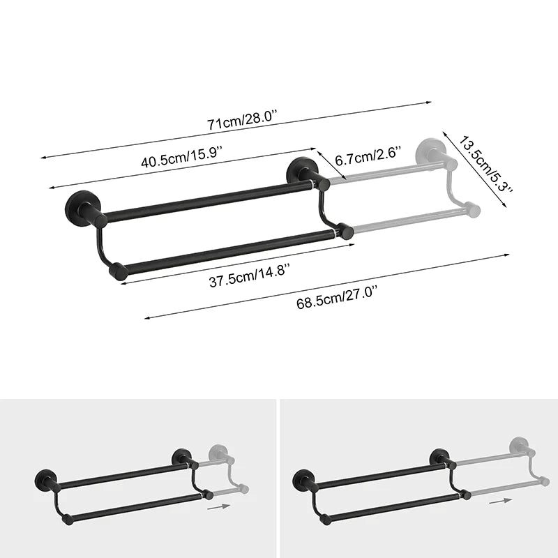 Bathroom Retractable Towel Double Bar Black, Chrome Towel Rack Extended Drying Towel Hanging Bar Gold, Nickel EL81024D
