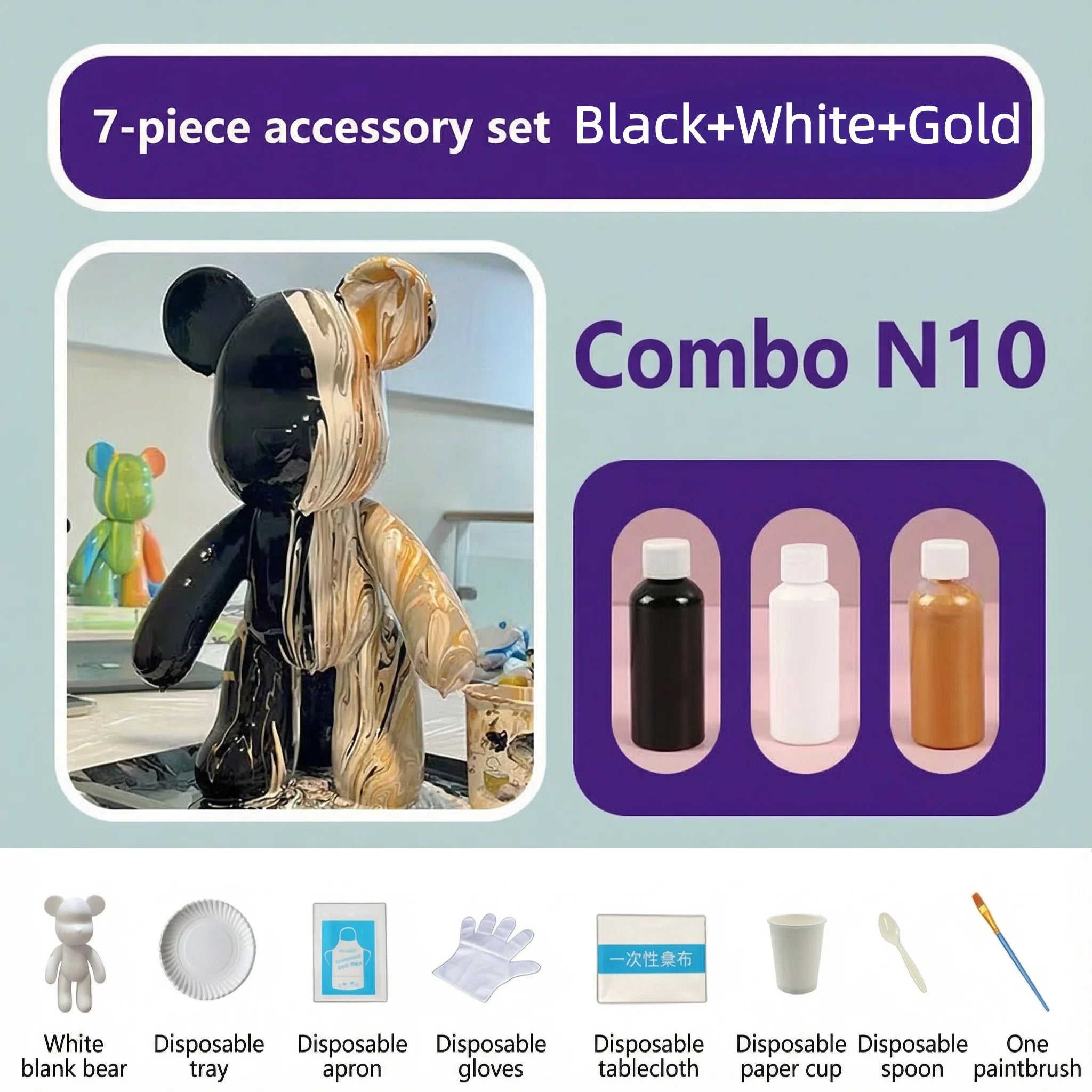 23cm DIY Paint Fluid Bear Figure Handmade Pigment Doll White Vinyl Bear Figurine Sculpture Table Accessories Home Decor Gifts