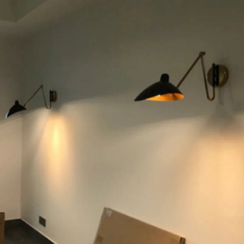 Black Swing Arm Wall Sconce Industrial Adjustable Metal Wall Lamp LED Reading Light For Bedroom Bedside Living Room Study E14