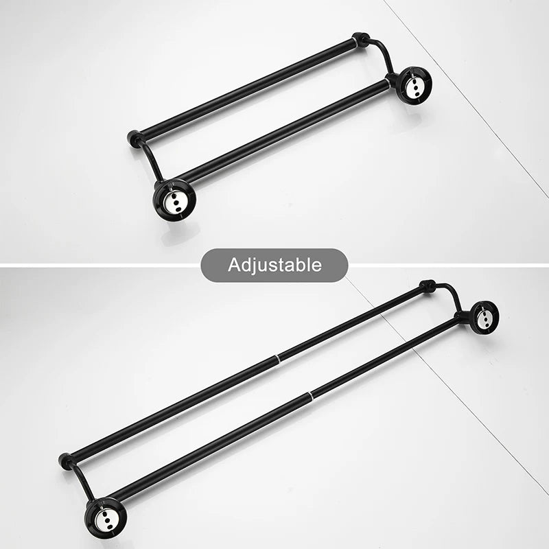 Bathroom Retractable Towel Double Bar Black, Chrome Towel Rack Extended Drying Towel Hanging Bar Gold, Nickel EL81024D