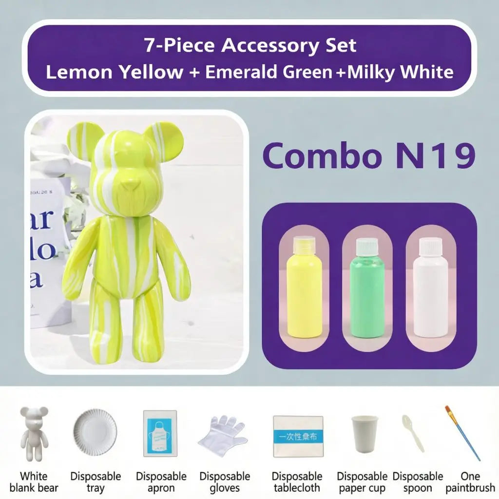 23cm DIY Paint Fluid Bear Figure Handmade Pigment Doll White Vinyl Bear Figurine Sculpture Table Accessories Home Decor Gifts