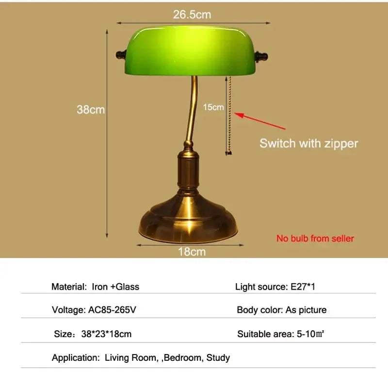 Retro Bank Table Lamp European Style Glass Lamp Office  Antique Copper Colour Living Room Bedroom Decorative Bedside Desk Lamp