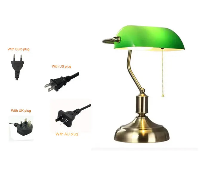 Retro Bank Table Lamp European Style Glass Lamp Office  Antique Copper Colour Living Room Bedroom Decorative Bedside Desk Lamp