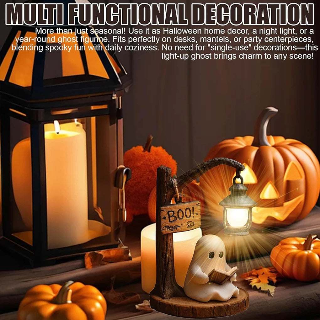 3D Resin Halloween Ghost Reading Lantern Reading Corner Light Aesthetic Lantern For Indoor Living Room Bedroom Decorations