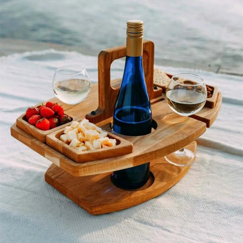 The Vineyard Table – Folding Outdoor Wine & Picnic Table with Glass Holder